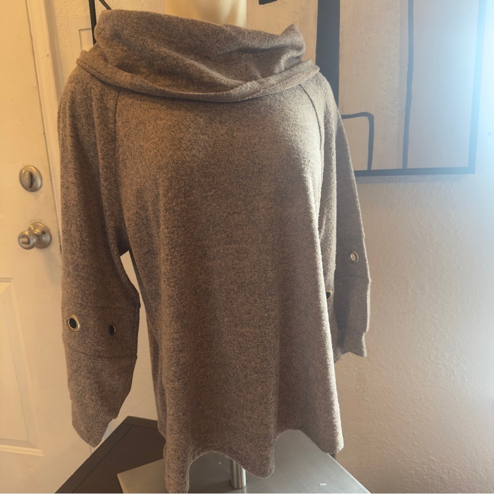 Adrienne Vittadini Heather Gray Cowl Neck Sweater